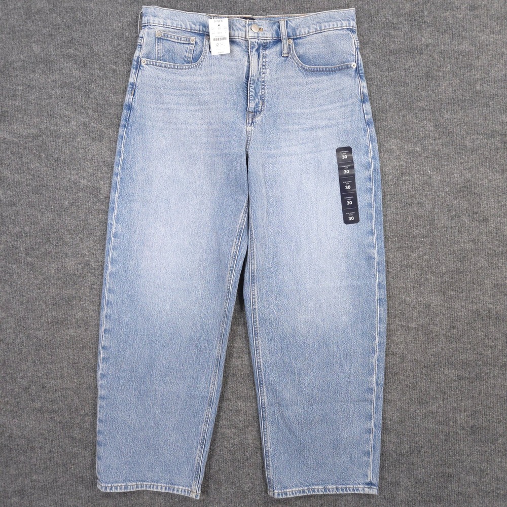 J Crew Slim Barrel Jeans Womens 30 Blue Wide Leg Stretch Light Wash Denim NEW